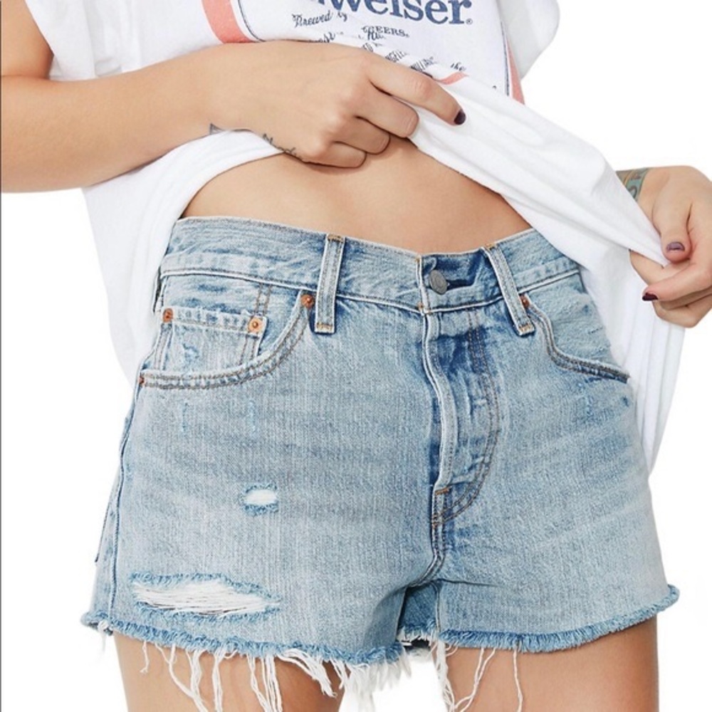 Levi's Light Blue Distressed Denim Jean Shorts
